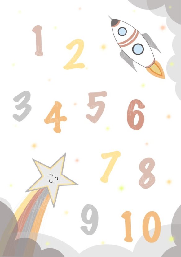 Plakát s čísly od 1 do 10 v růžových tónech. | KIKIKA