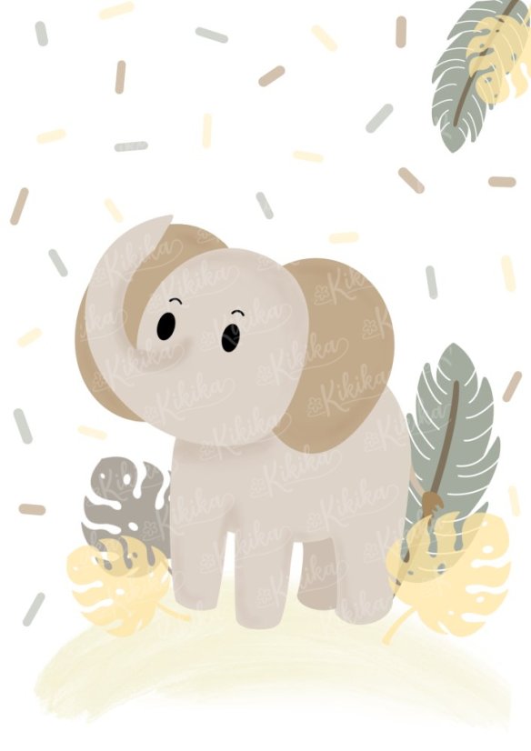 Plakát s ilustrací slona v zelených pastelových tónech. | KIKIKA