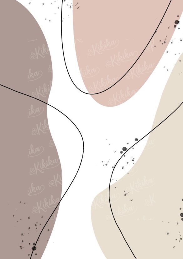 Plakát s jemnými barvami a černými liniemi, organické tvary v béžové a růžové| KIKIKA