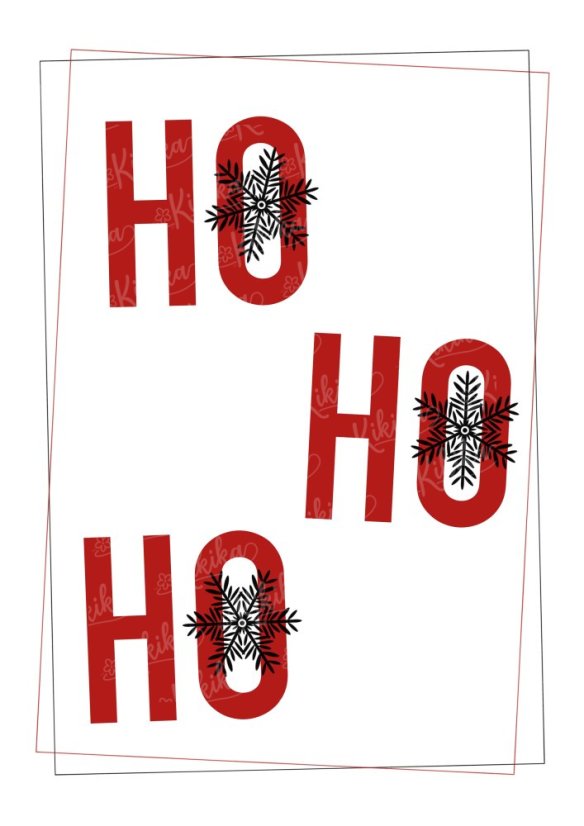 Plakát HO HO HO – minimalistický vánoční motiv v červené a černé od KIKIKA