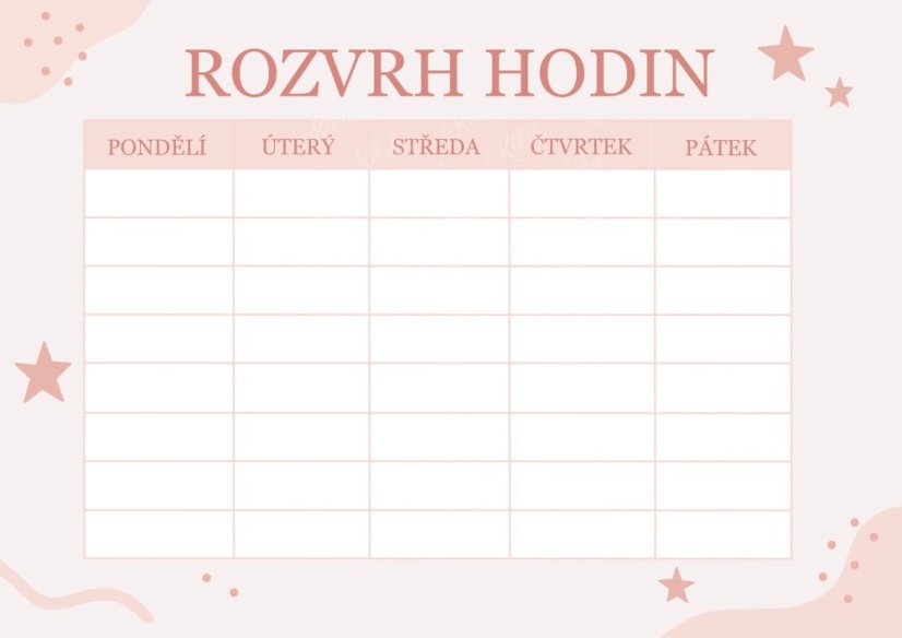 Dětský rozvrh hodin s růžovými hvězdičkami – jemný pastelový motiv | KIKIKA
