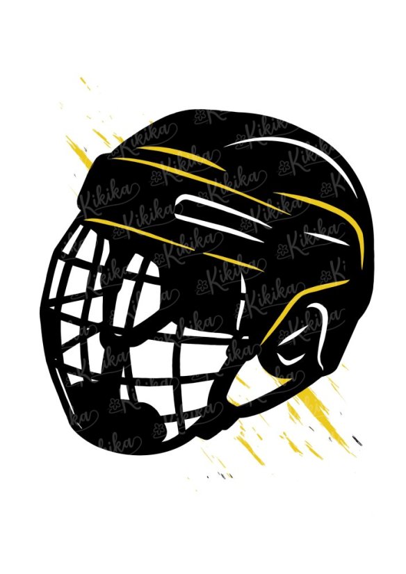 Detailní ilustrace hokejové helmy – plakát pro malé sportovce | Kikika