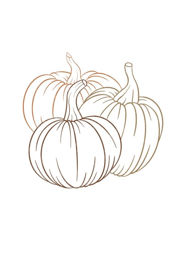 Minimalistický plakát tří dýní v lineárním stylu | KIKIKA