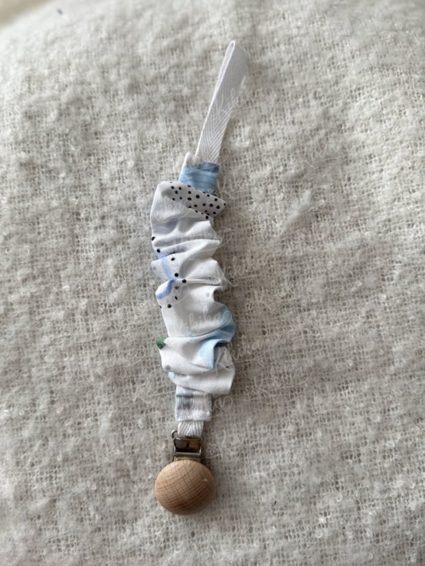 Klip na dudlík - šitý - Výběr látky: Růžová - mušelín