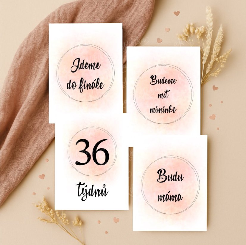 Sada 28 těhotenských milníkových kartiček s jemným akvarelovým pozadím v červených tónech | KIKIKA
