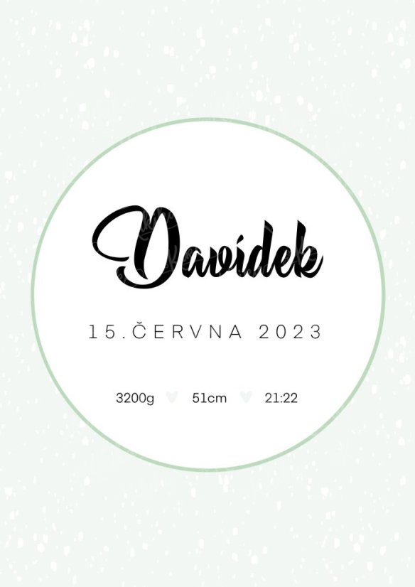 Personalizovaný plakát s údaji o narození dítěte v minimalistickém designu s jemnými puntíky - zelený | KIKIKA
