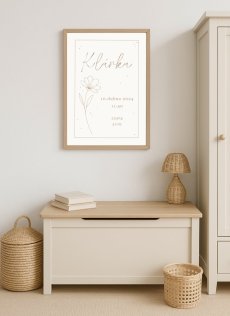 Personalizovaný plakát s květinou v dětském interiéru – kolekce Něžnost | KIKIKA