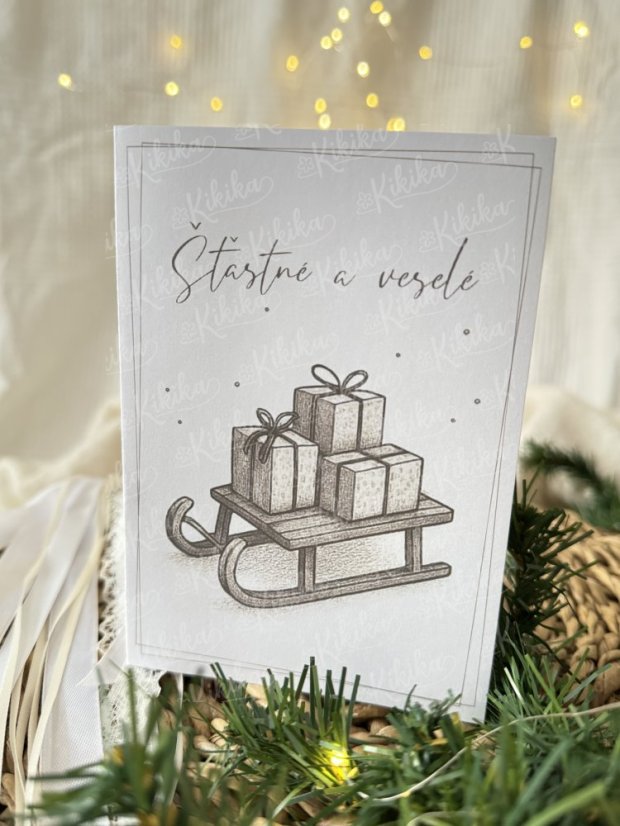 Vánoční přání - Hnědá přírodní - Motiv přáníčka: Stromeček