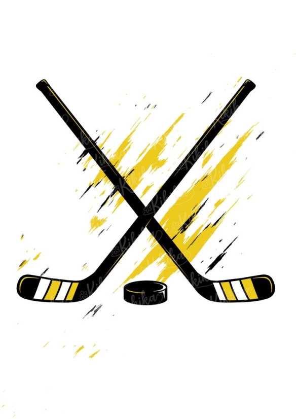 Dětský plakát se zkříženými hokejkami a pukem – kolekce Hokej | Kikika