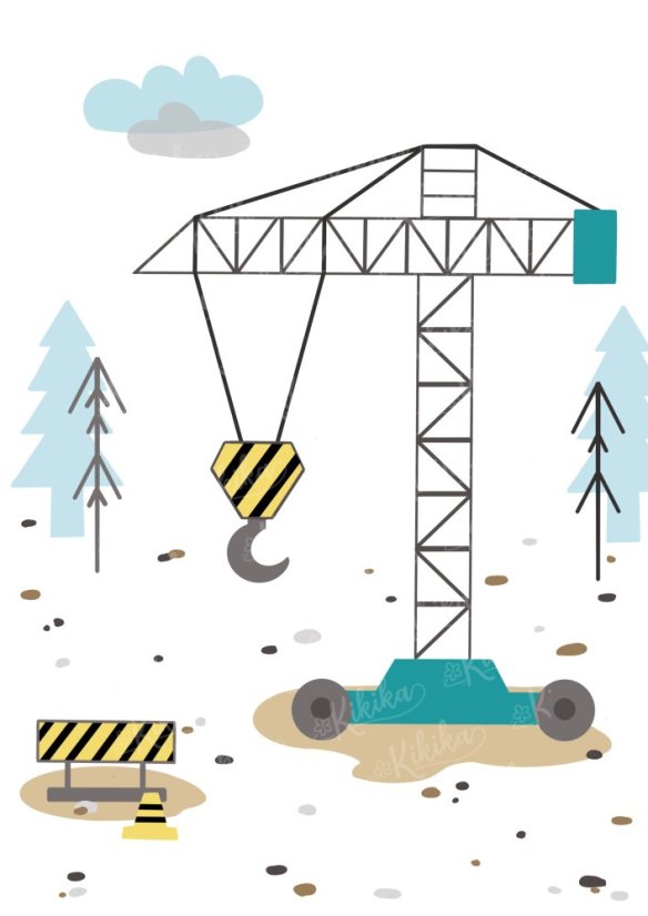 Plakát s ilustrací jeřábu v tyrkysových tónech. | KIKIKA