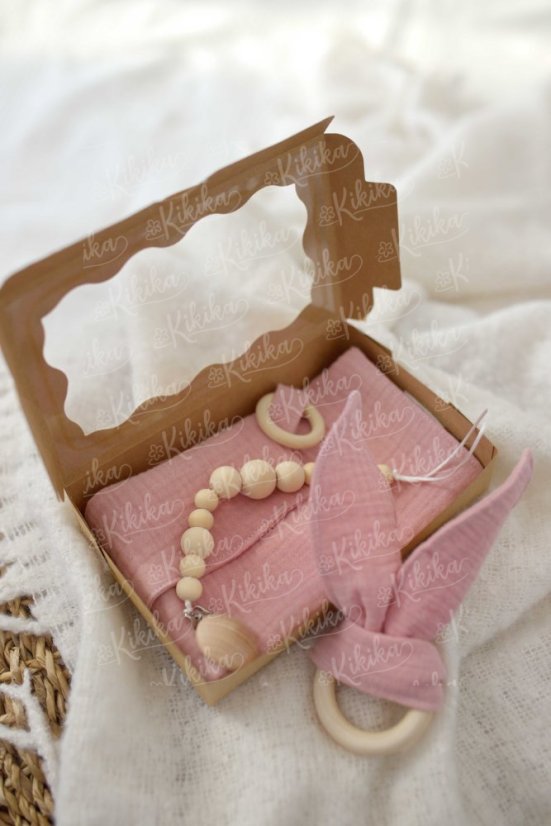 Mušelínový set pro miminko růžový – dárkové balení | KIKIKA