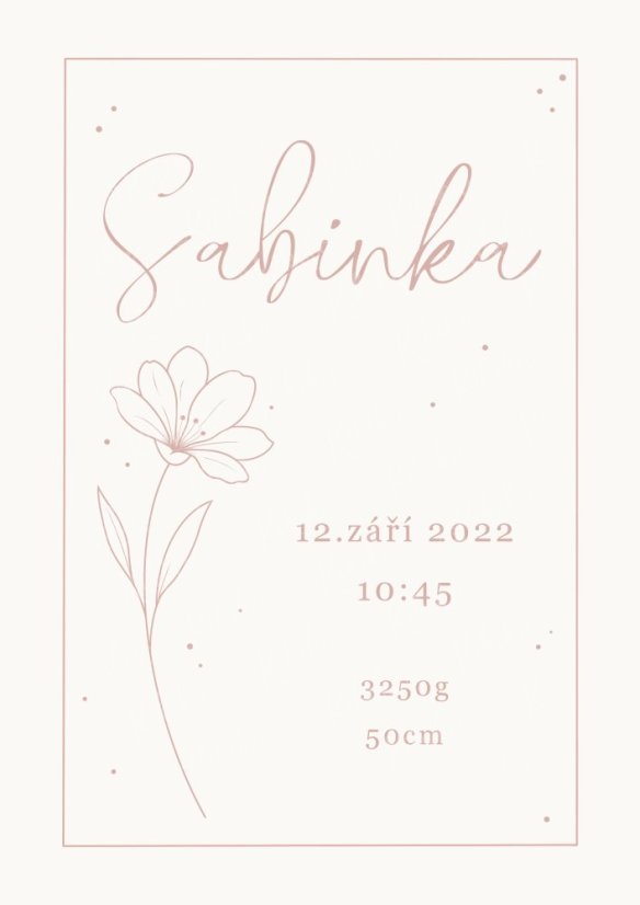 Personalizovaný plakát s květinou a údaji o narození – růžová verze | KIKIKA