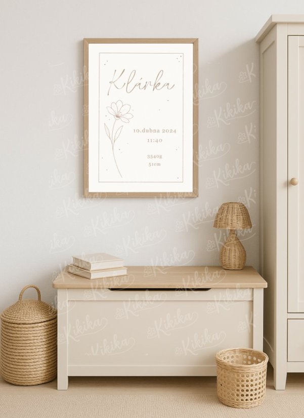 Personalizovaný plakát s květinou v dětském interiéru – kolekce Něžnost | KIKIKA