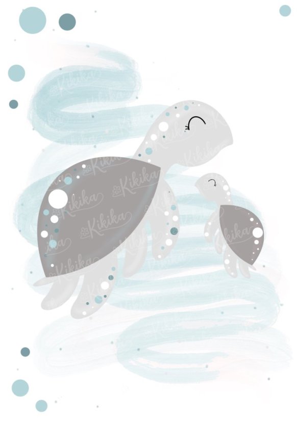 Plakát s ilustrací želvy v modrých tónech. | KIKIKA