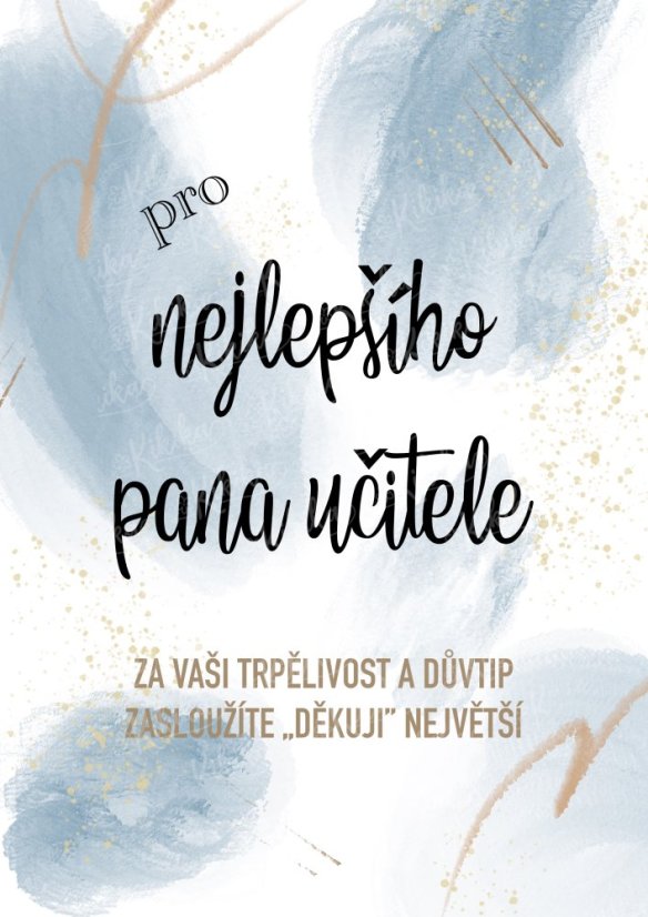 Plakát s nápisem „Pro nejlepšího učitele“ v modré barvě – elegantní dekorace pro pana učitele | KIKIKA