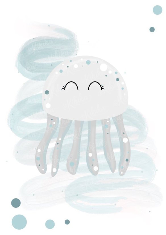 Plakát s ilustrací medúzy v modrých tónech. | KIKIKA