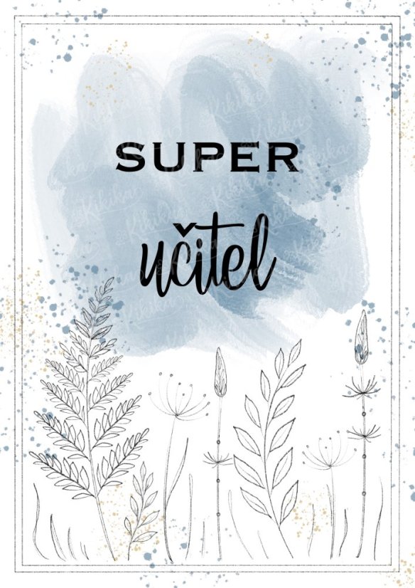 Detail plakátu s poděkováním pro učitele v modré barvě – elegantní písmo a přírodní motivy | KIKIKA