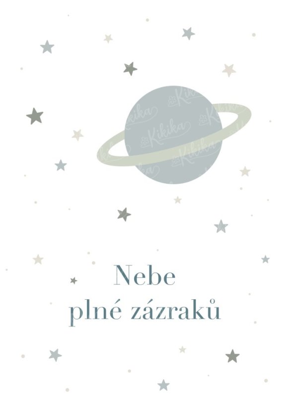 Dětský plakát s planetou - Nebe plné zázraků (modrošedá varianta) | KIKIKA