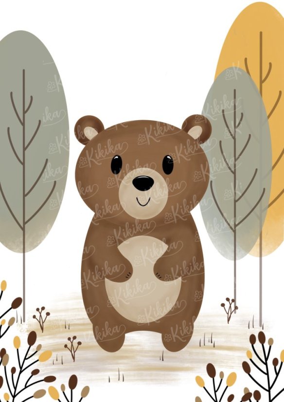 Plakát s ilustrací medvěda v přírodních tónech. | KIKIKA