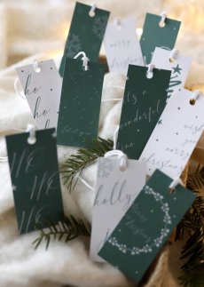Sada vánočních cedulek na dárky v bílo-zelené barvě | Kikika