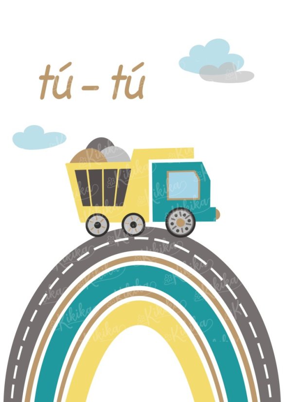 Plakát s ilustrací náklaďáku s duhou v tyrkysových tónech. | KIKIKA