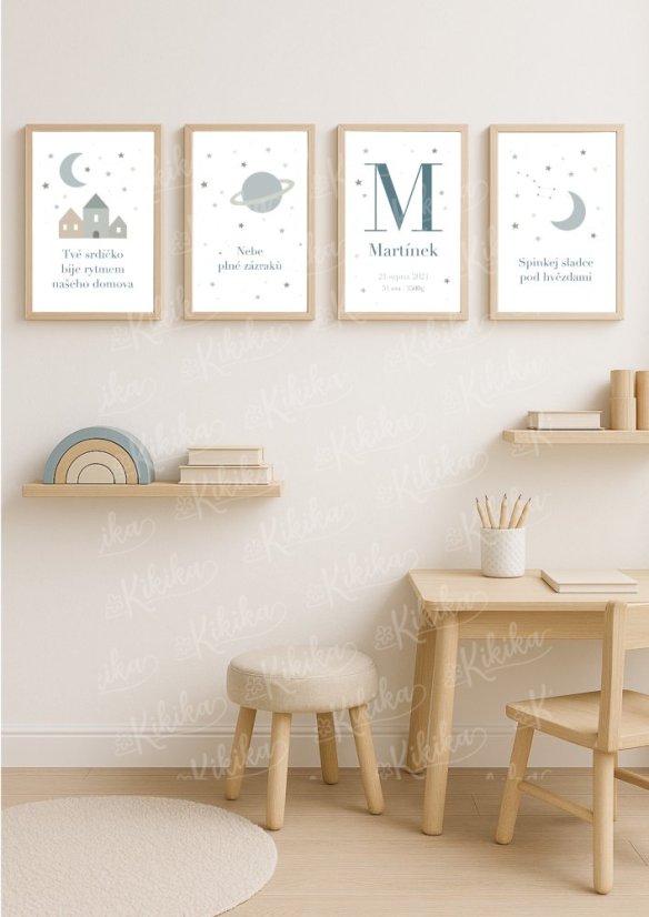 Kolekce dětských plakátů Noční obloha - dekorace do pokojíčku s hvězdami a měsícem | KIKIKA