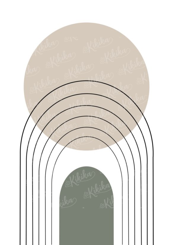 Minimalistický plakát s kruhem a obloukem v zelené barvě v boho stylu | KIKIKA