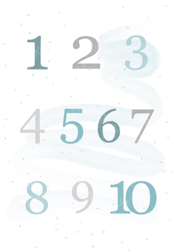 Mořský plakát s čísly od 1 do 10 v modrých tónech. | KIKIKA