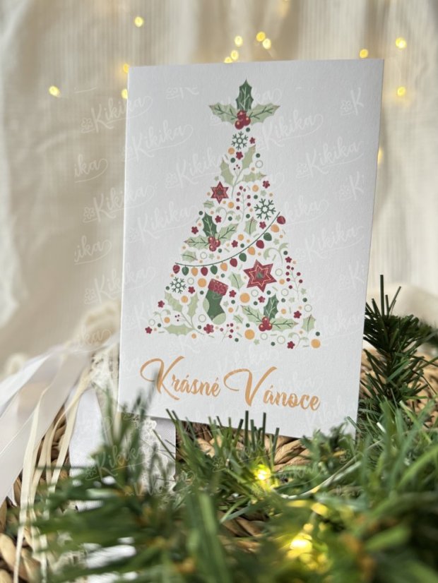 Vánoční přání - Stromečky - Motiv přáníčka: Zlato-šedý stromeček