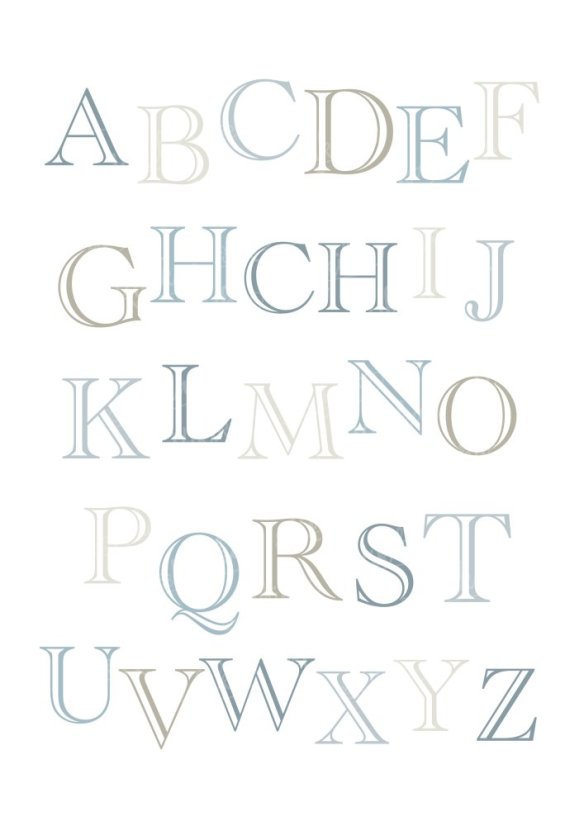 Plakát s abecedou v modrých tónech. | KIKIKA