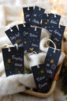 Vánoční cedulky černé se zlatými detaily | Kikika