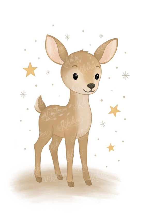 Dětský plakát srnka – něžná ilustrace pro dětský pokojíček | Kikika