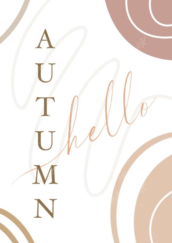 Minimalistický plakát s nápisem Hello Autumn v béžových a hnědých tónech | KIKIKA