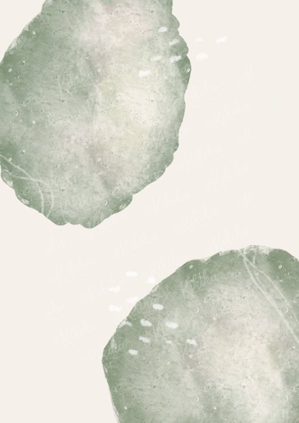 Detail akvarelové textury na plakátu v zelené barvě– ručně malovaný vzhled pro útulný domov od KIKIKA