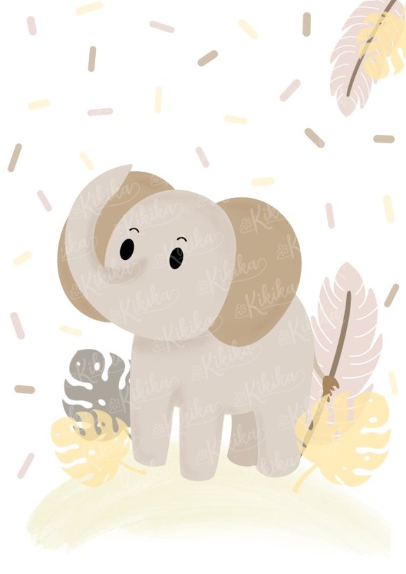 Plakát s ilustrací slona v růžových pastelových tónech. | KIKIKA