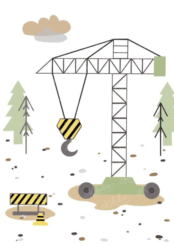 Plakát s ilustrací jeřábu v zelených tónech. | KIKIKA