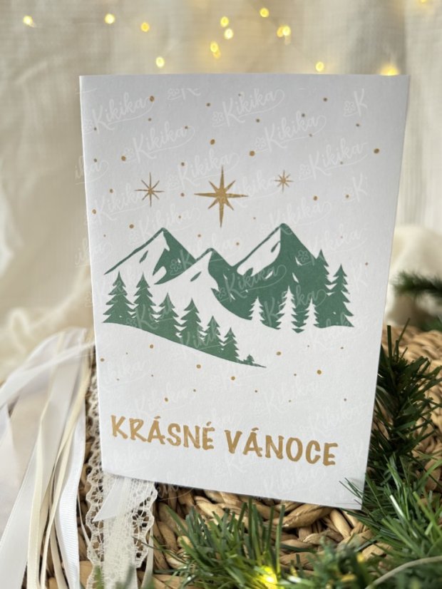 Vánoční přáníčko s horskou krajinou a hvězdou – Krásné Vánoce | Kikika