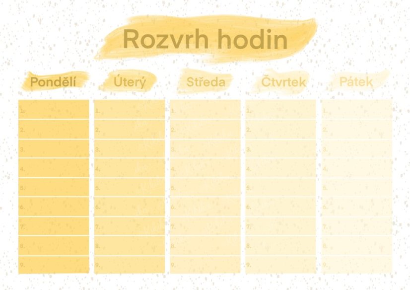 Rozvrh hodin ve žlutých pastelových odstínech umístěný v dětském pokoji – praktická pomůcka pro školní dny | KIKIKA