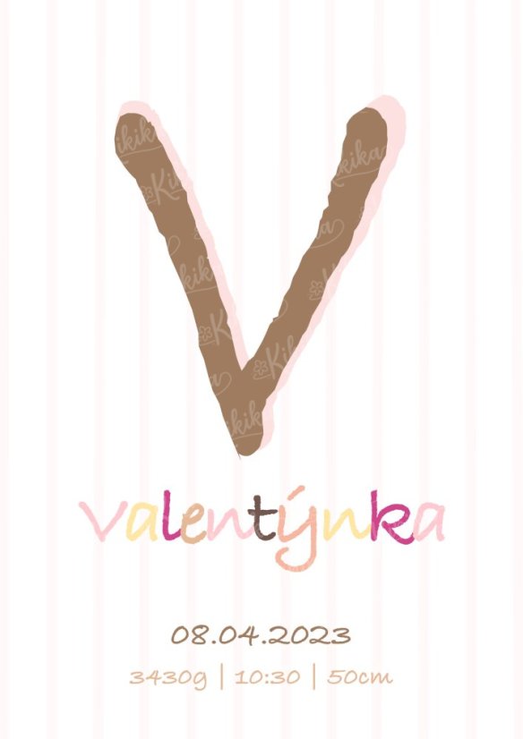 Personalizovaný plakát s iniciálou a jménem v jemných dívčích tónech | KIKIKA