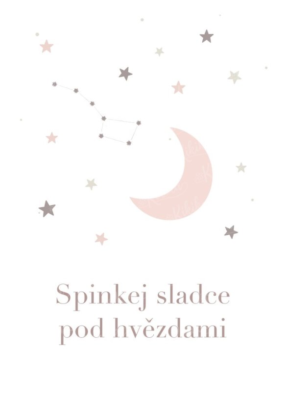 Dětský plakát s motivem měsíce a hvězd - Spinkej sladce pod hvězdami (růžová varianta) | KIKIKA