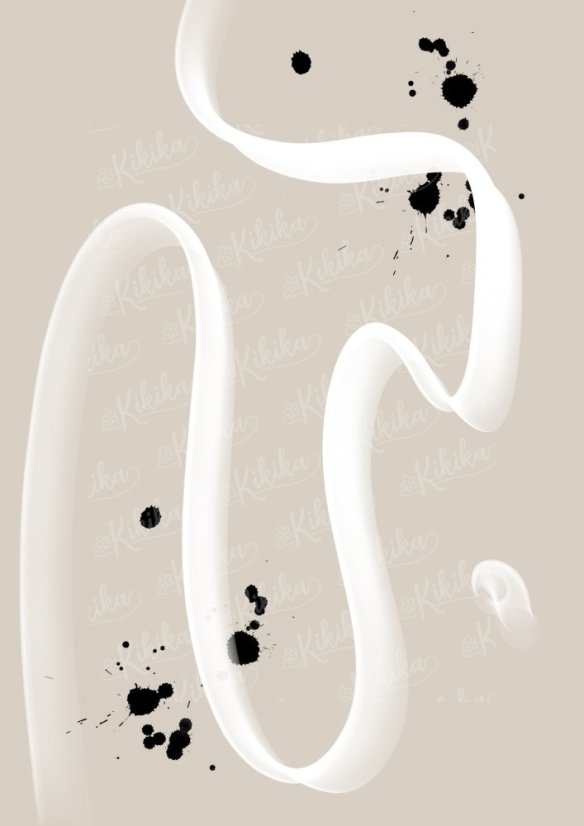 Plakát s dynamickými štětcovými tahy v bílé a černé na zemitě béžovém podkladu – kolekce Tahy štětce | KIKIKA