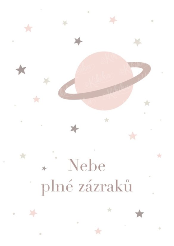 Dětský plakát s planetou - Nebe plné zázraků (růžová varianta) | KIKIKA