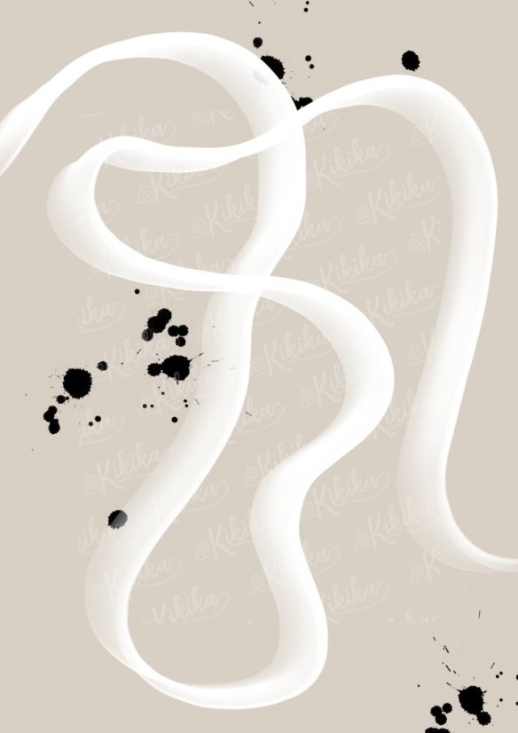 Minimalistický béžový plakát s bílými tahy štětce a černými skvrnami – kolekce Tahy štětce | KIKIKA