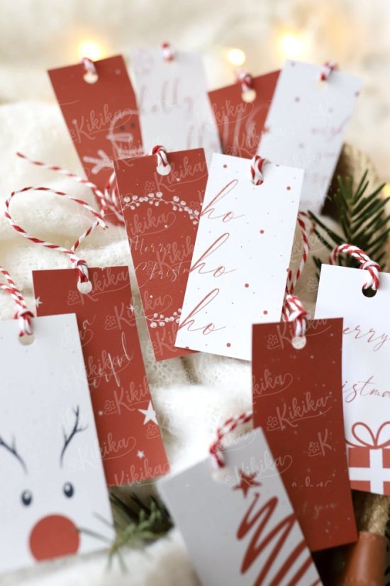 Sada vánočních cedulek na dárky - červenobílé | Kikika