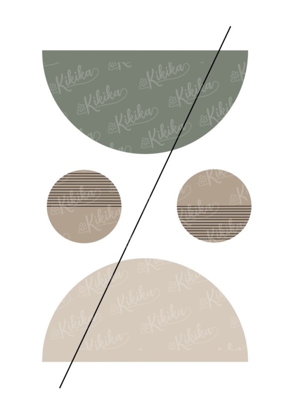 Minimalistický plakát s půlkruhem a úhlopříčkou v zelené barvě v boho stylu | KIKIKA