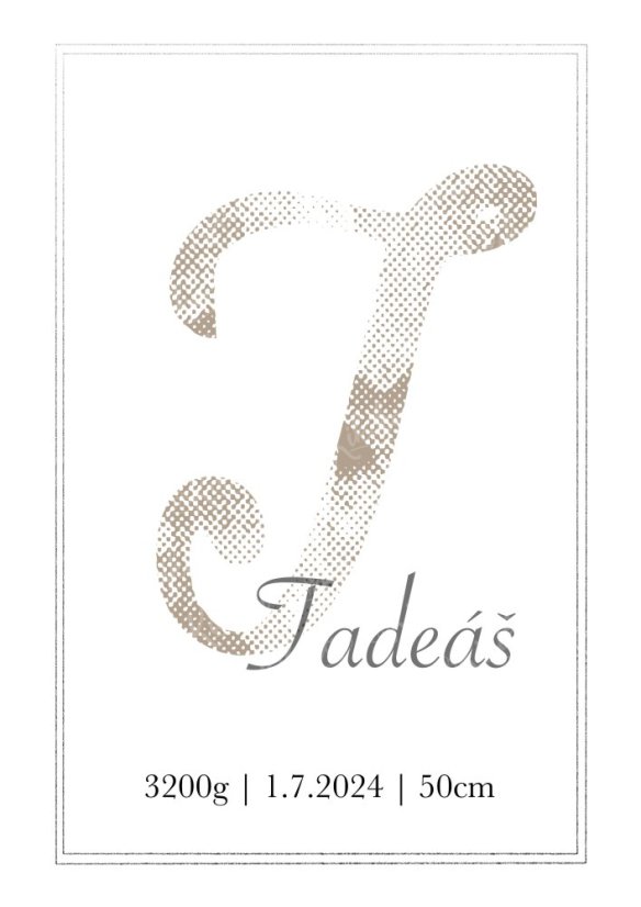 Personalizovaný plakát s údaji o narození – Písmeno fleky - Formát:: A4, Barva:: Světle hnědá