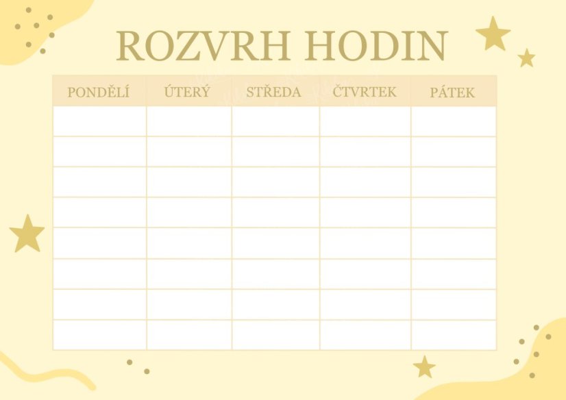 Rozvrh hodin – Hvězdičky - Formát:: A5, Barva:: Žlutá