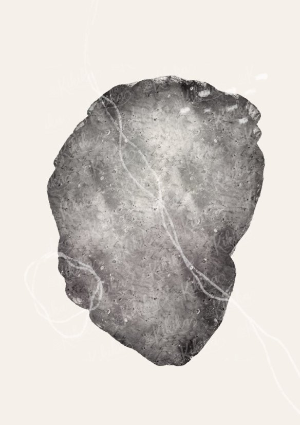 Akvarelový plakát s oválnou černou skvrnou v pastelových tónech – dekorace do moderního interiéru od KIKIKA