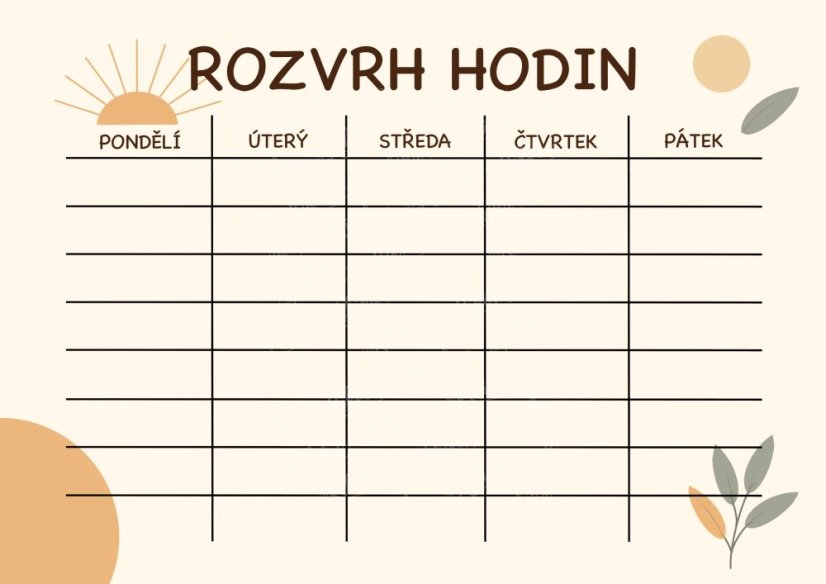 Dětský rozvrh hodin s motivem usměvavého slunce – barevná školní pomůcka od KIKIKA