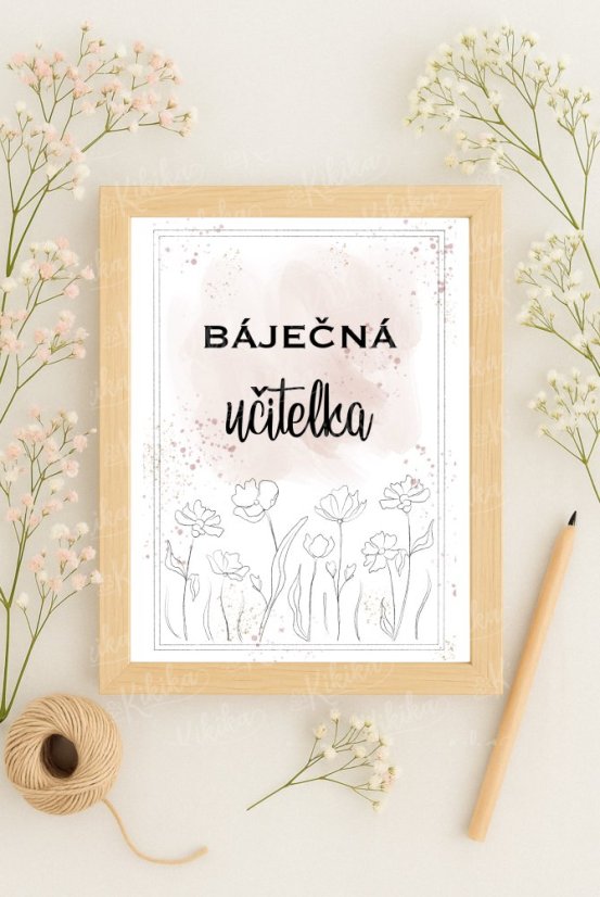 Plakát pro učitele s nápisem „Báječná učitelka“ v růžovém designu – vkusná dekorace do třídy | KIKIKA